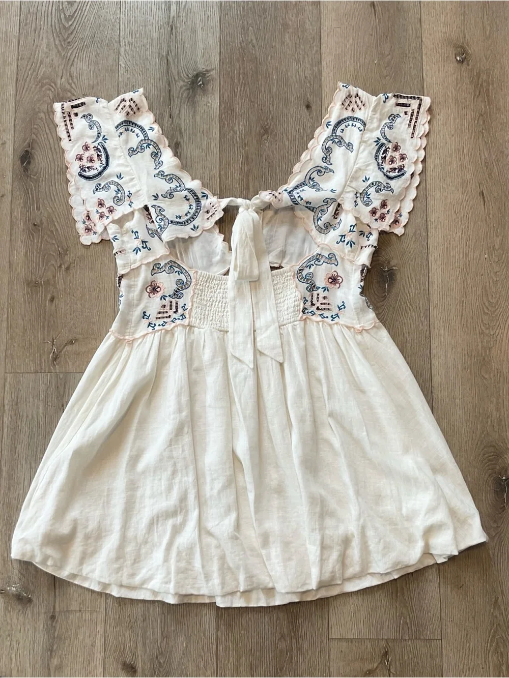 Free People Rambling Roads Embroidered Cutout Mini Dress Size Large NWT